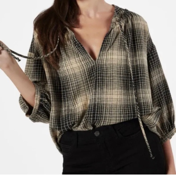 JOIE Barrian Women’s Plaid 3/4 Sleeve Flannel Shirt Size XL - Picture 2 of 11